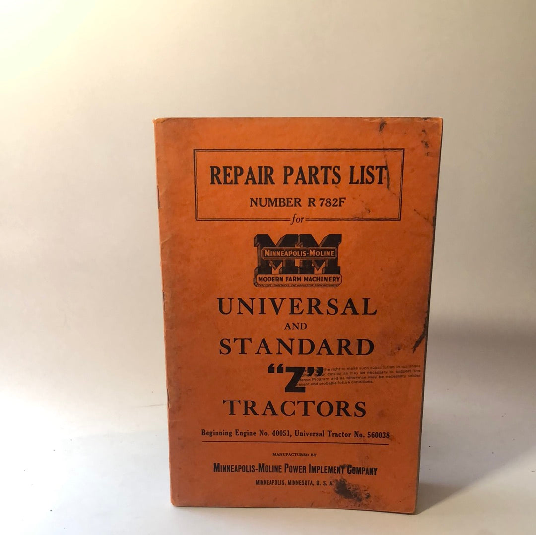 Minneapolis Moline - Universal & Standard Z Tractors - Repair List