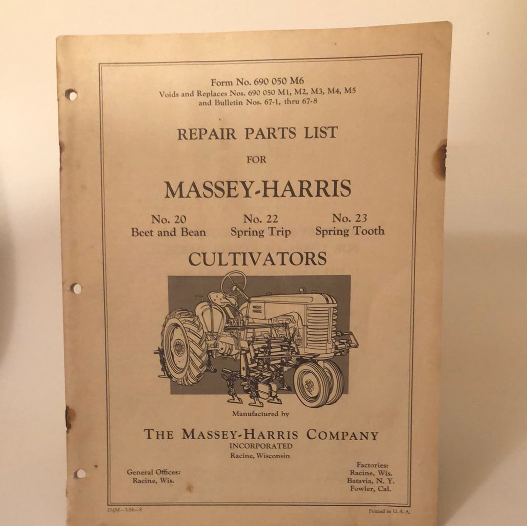 Massey-Harris Cultivators Repair Parts List