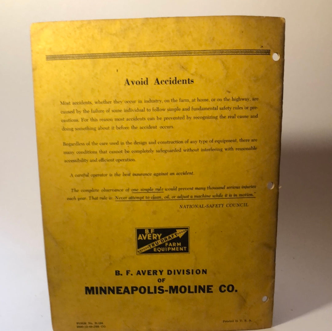 Minneapolis Moline Avery Manure Spreader Single Chain Drive - Instructions & Service Parts List