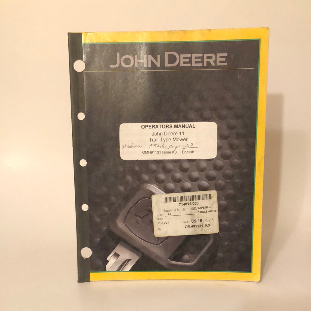 John Deere 11 Trail-Type Mower _ Operator's Manual