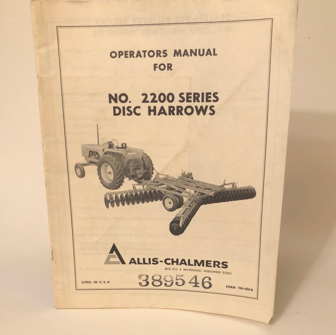 Allis-Chalmers No 2200 Series Disc Harrow _ Operators Manual