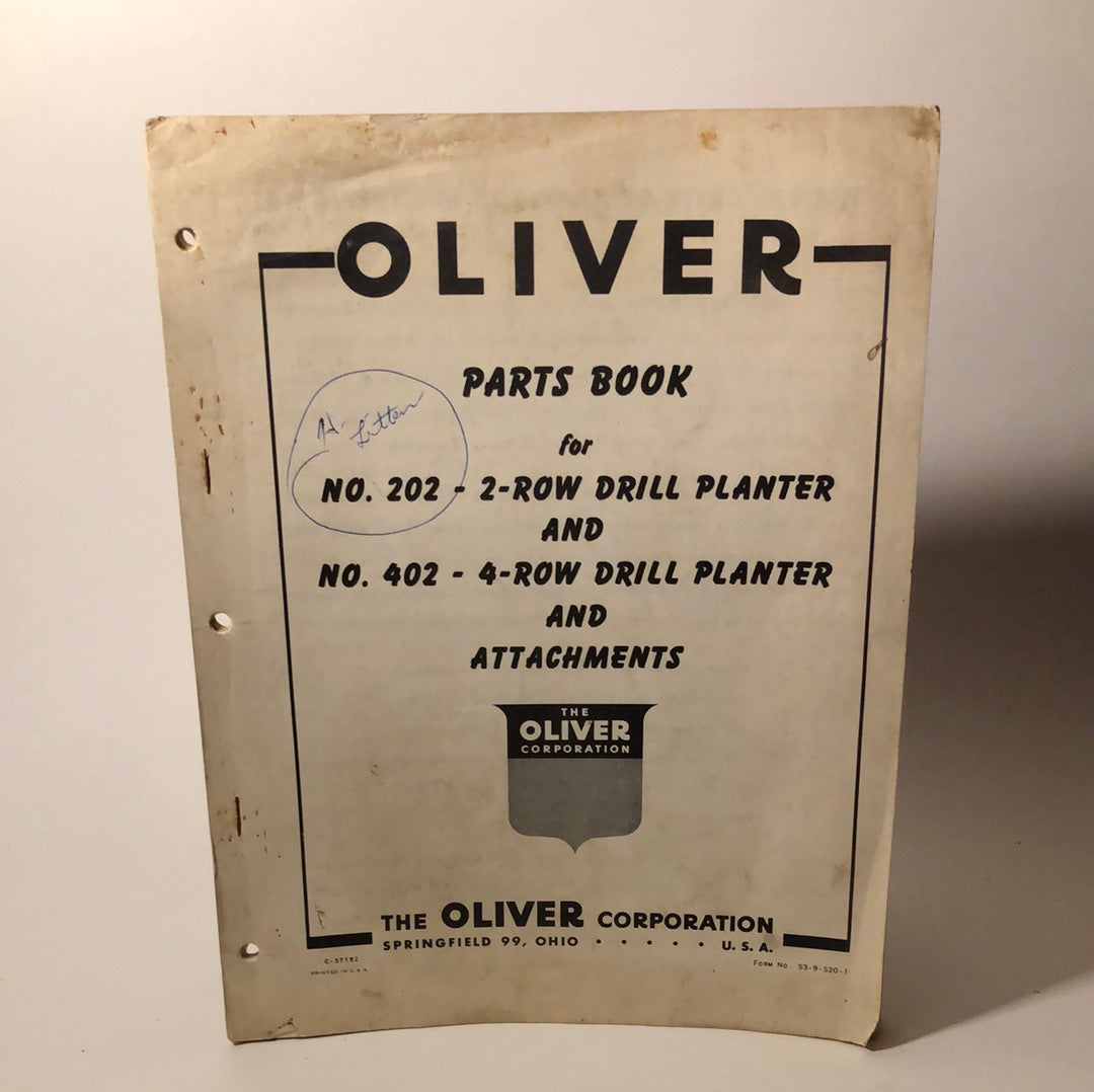 Oliver Parts Book No 202 (2Row) & 402 (4Row) Drill Planters & Attachments