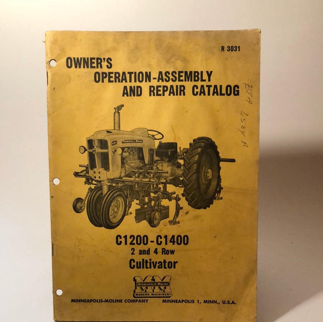 Minneapolis Moline C1200-C1400 2 & 4 Row Cultivator - Owner's Assembly-Operation & Repair Catalog