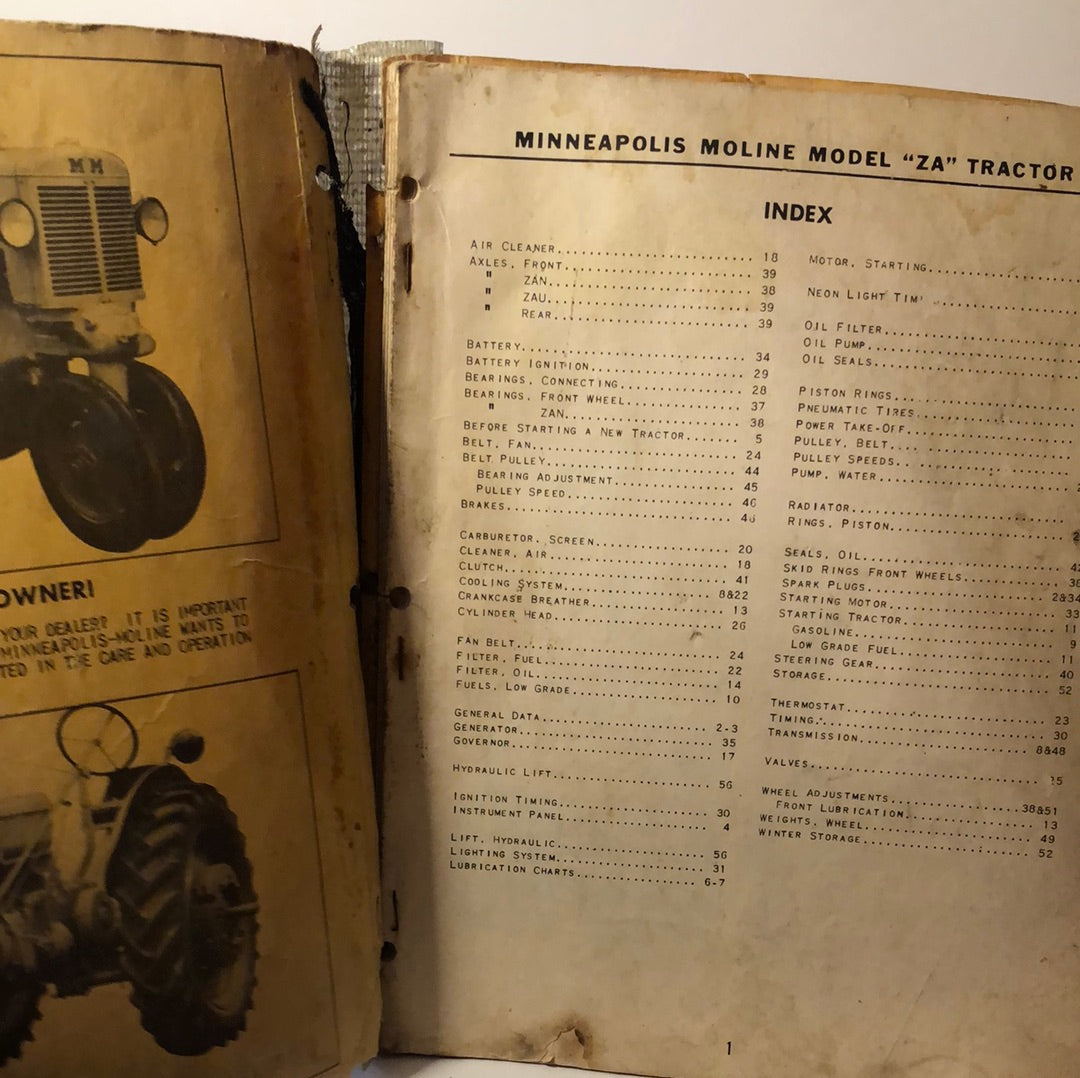 Minneapolis Moline ZA Tractors - Operation & Maintenance Manual