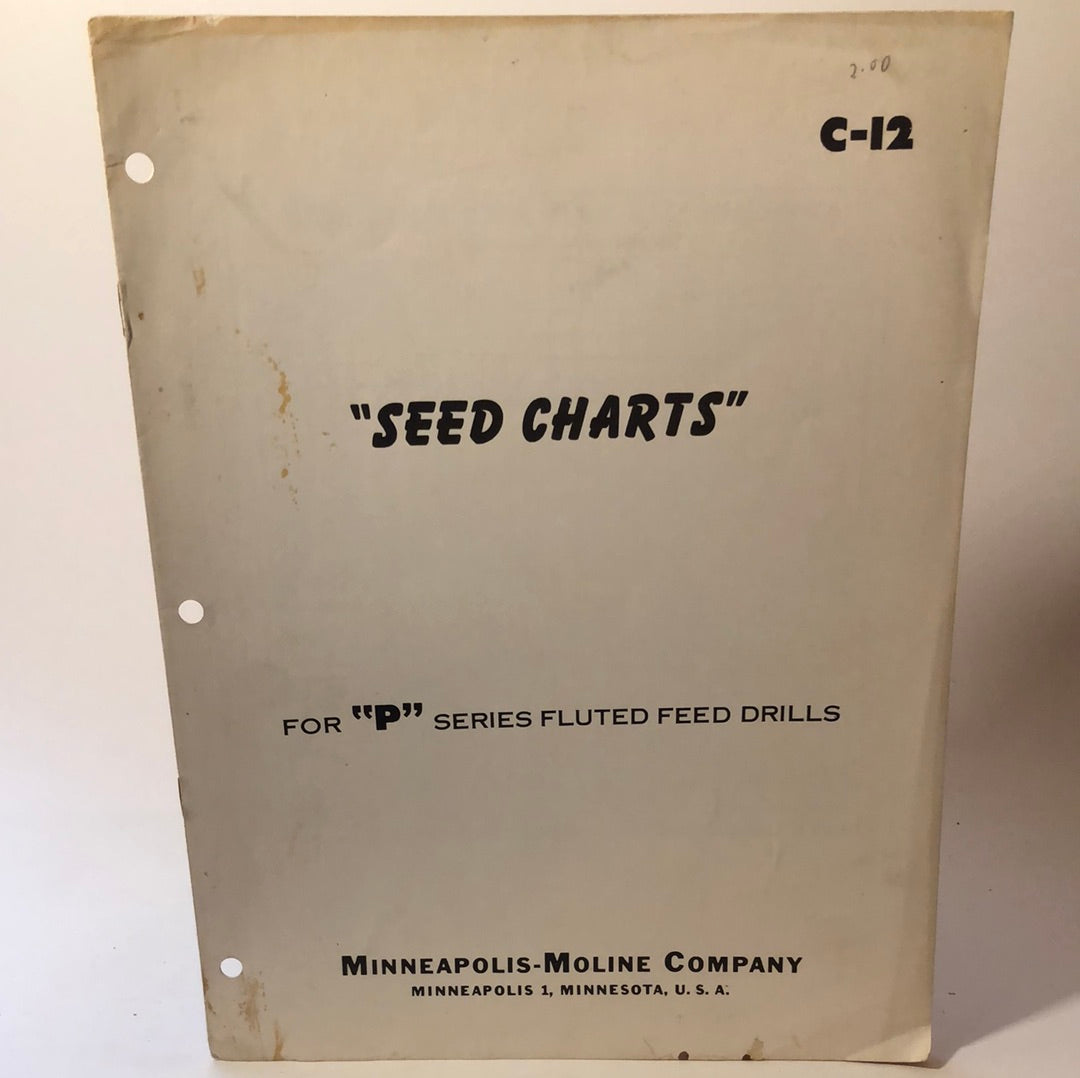 Minneapolis Moline Seed Charts for "R" Series Double Run Drills - C-11 & "P" Series Fluted Feed Drills