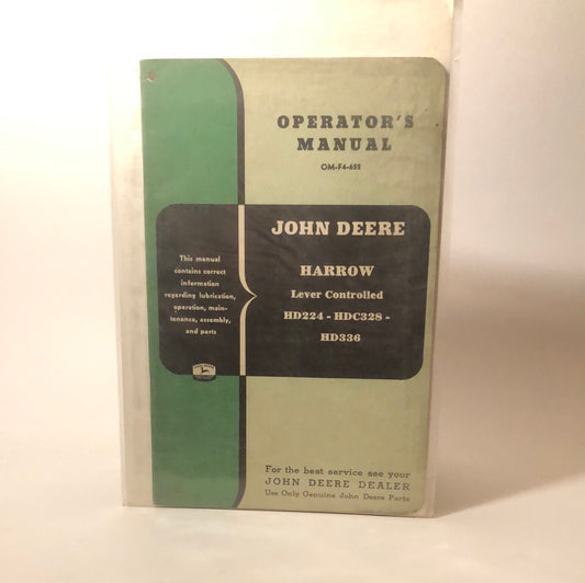 John Deere Tractor- Harrow Lever Controlled HD224 & HDC328 & HD336 — operator’s manual