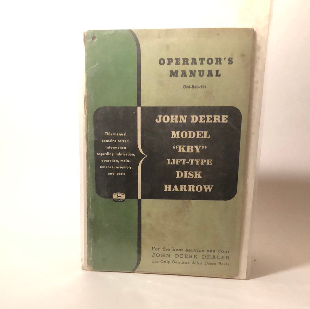 John Deere Model KBY Lift-Type Disk Harrow — operator’s manual