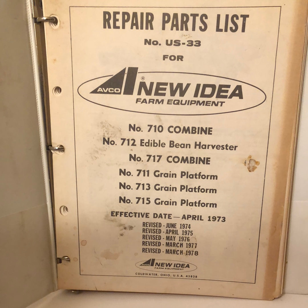 New Idea _ No 710 & 717 Combine - 712 Edible Bean Harvester - 711, 713 & 715 Grain Platform _ Repair Parts List