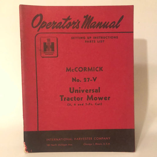 IH McCormick No 27-V Universal Tractor Mower - Operator's Manual