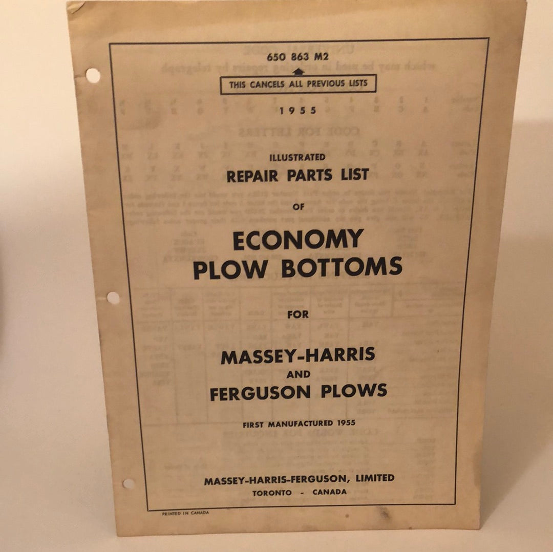 Massey-Harris & Ferguson Plows - Illustrated Repair Parts List Economy Plow Bottoms