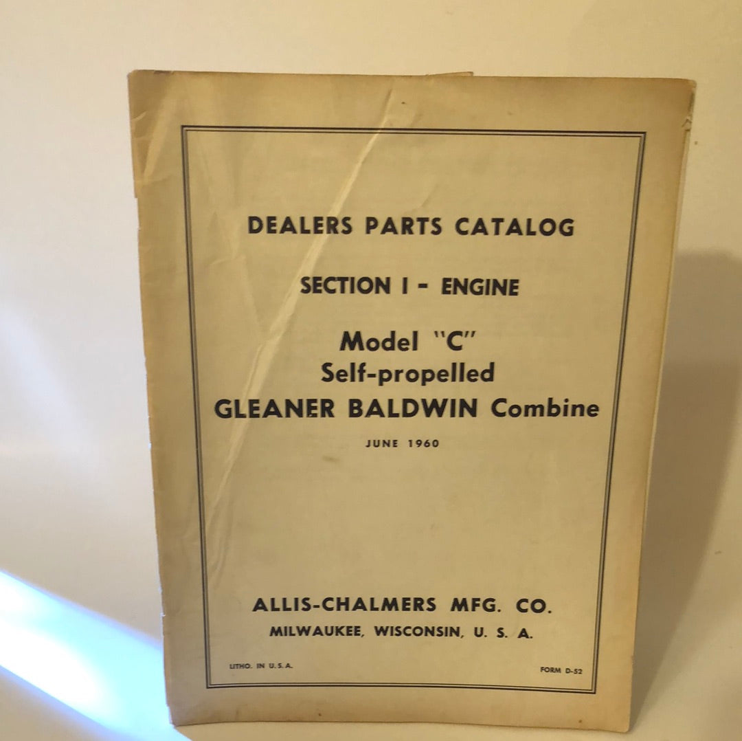 Allis-Chalmers Section 1 Engine Model C Self-propelled Cleaner Baldwin Combine_ Dealers Parts Catalog